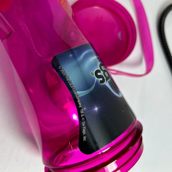 Six Flags 2022 Pink Plastic Cup Collectible Souvenir With Straw Coca Cola - Picture 8 of 9